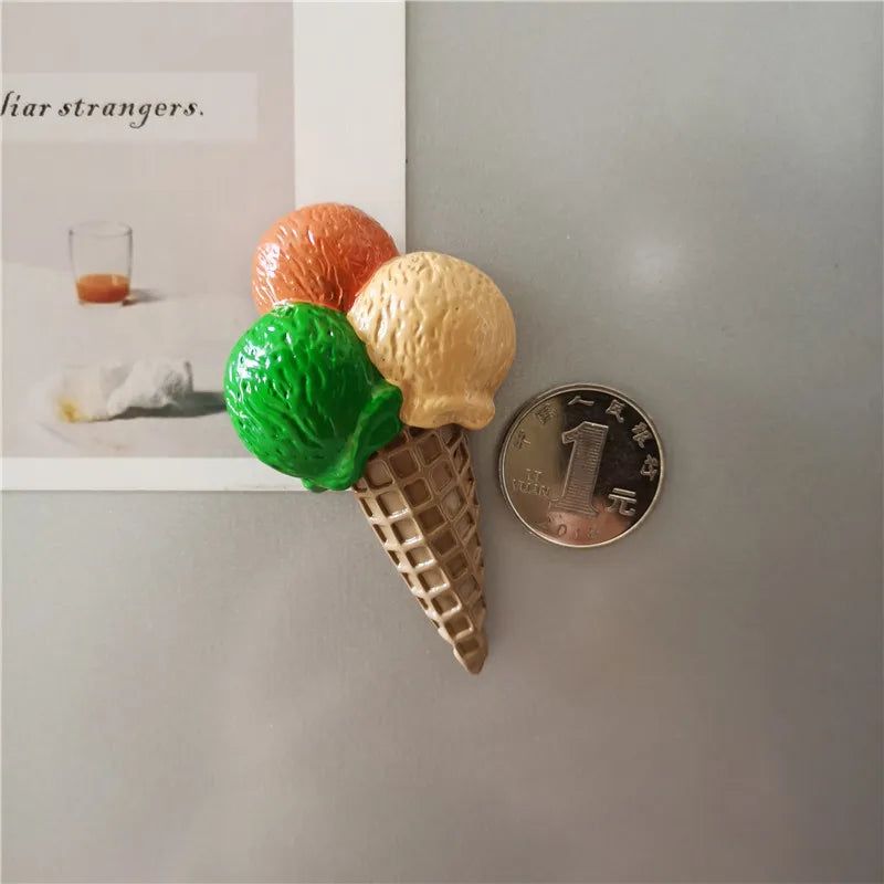 Buy 5 Get 1 3D Simulation Food Cute Cone Ice Cream Choc-ice Resin Refrigerator Magnet Sweetmeats Wholesale Production - Grand Goldman