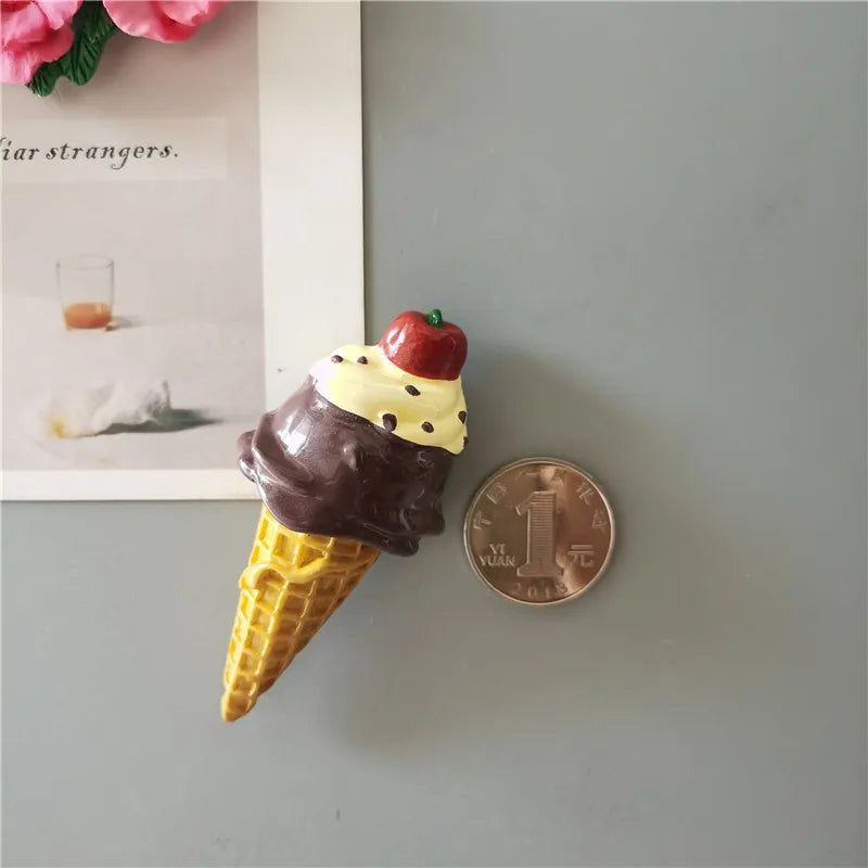 Buy 5 Get 1 3D Simulation Food Cute Cone Ice Cream Choc-ice Resin Refrigerator Magnet Sweetmeats Wholesale Production - Grand Goldman
