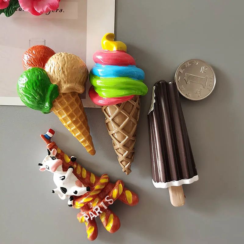 Buy 5 Get 1 3D Simulation Food Cute Cone Ice Cream Choc-ice Resin Refrigerator Magnet Sweetmeats Wholesale Production - Grand Goldman