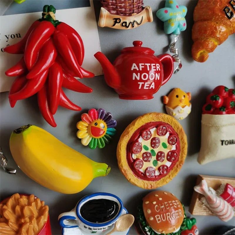 Buy 5 Get 1 Food Fridge Magnets Hot Dog French Fries Pizza refrigerator Paste Egg Bread Hamburger Corn Fridge Sticker home decor - Grand Goldman