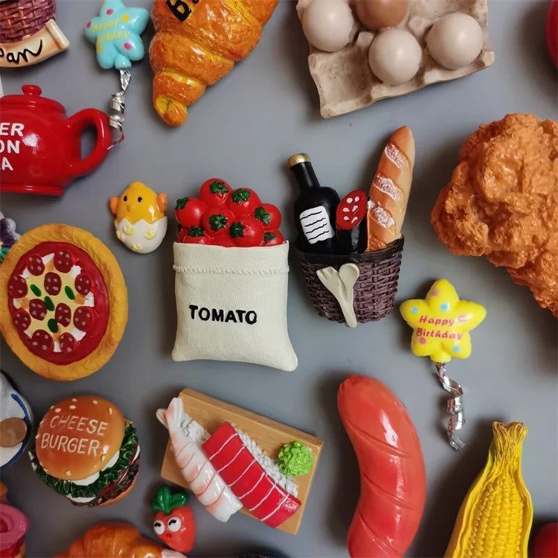Buy 5 Get 1 Food Fridge Magnets Hot Dog French Fries Pizza refrigerator Paste Egg Bread Hamburger Corn Fridge Sticker home decor - Grand Goldman