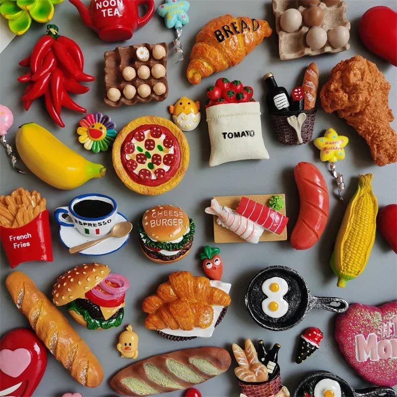 Buy 5 Get 1 Food Fridge Magnets Hot Dog French Fries Pizza refrigerator Paste Egg Bread Hamburger Corn Fridge Sticker home decor - Grand Goldman