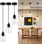 CANMEIJIA 3-Light Pendant Light Fixtures, Farmhouse Kitchen Island Light Fixture, Industrial Hanging Pendant Lighting for Dining Room Bedroom, Black Metal Cage Pendant, E26 Base, Bulbs Not Included - Grand Goldman