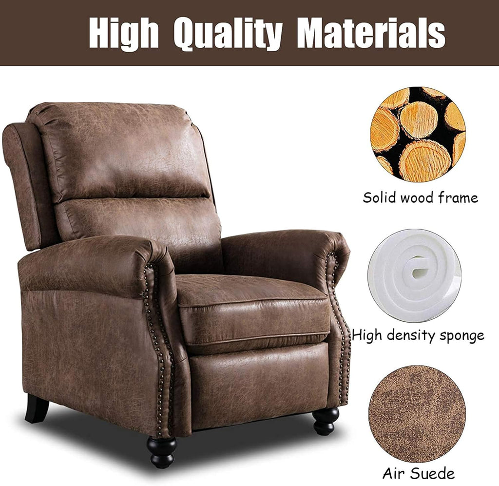 CANMOV Pushback Recliner Chair Faux Leather Armchair Push Back Recliner with Rivet Decoration Single Sofa Accent Chair for Living Room, Chocolate - Grand Goldman