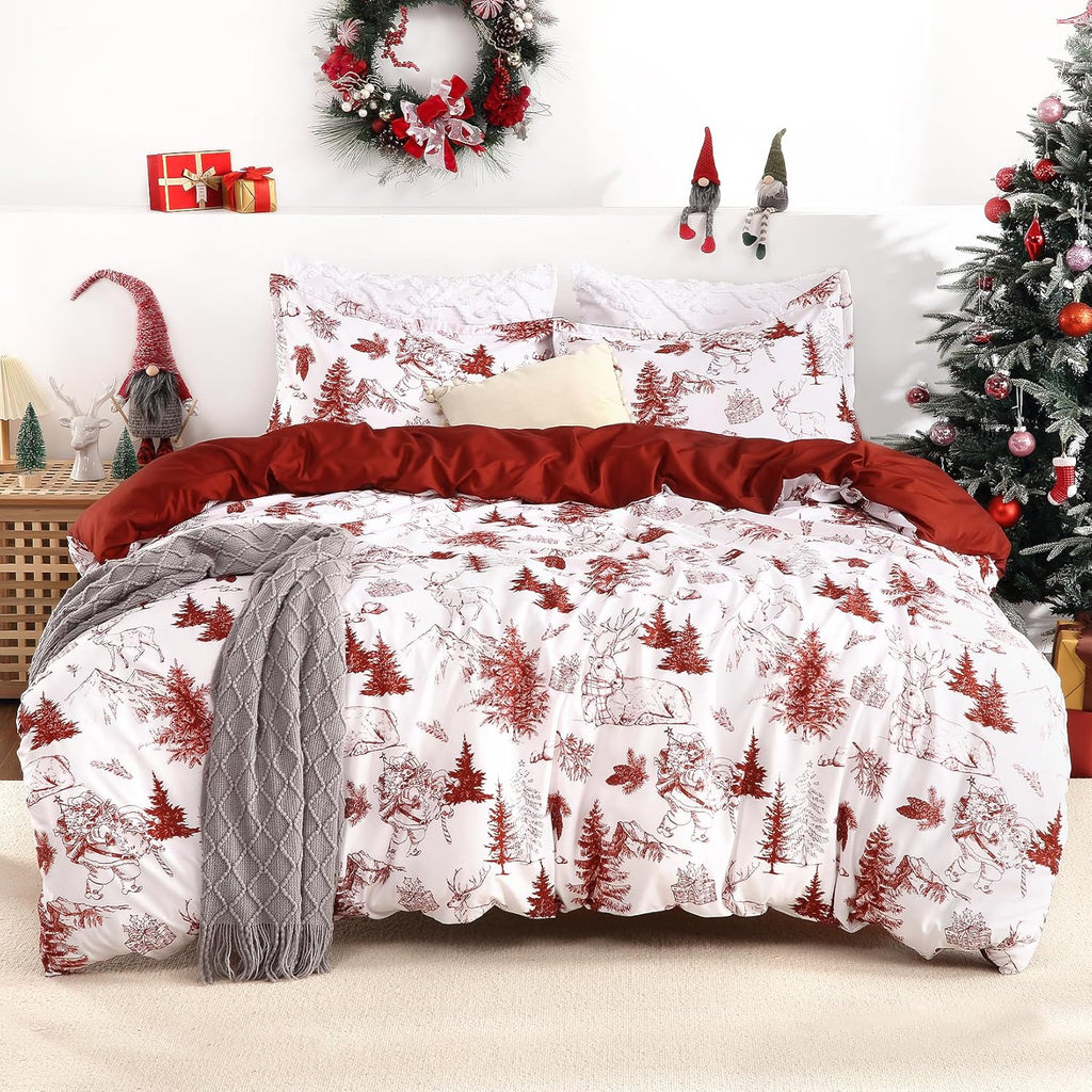 CAROMIO Christmas Duvet Cover Queen, Soft Microfiber Red Duvet Covers, Reversible Printed Comforter Cover Set Christmas Holiday Decorative Bedding (Christmas Reindeer and Tree, Queen) - Grand Goldman