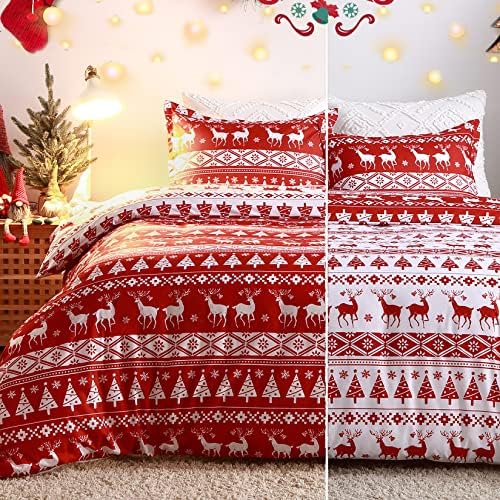 CAROMIO Christmas Duvet Cover Queen, Soft Microfiber Red Duvet Covers, Reversible Printed Comforter Cover Set Christmas Holiday Decorative Bedding (Christmas Reindeer and Tree, Queen) - Grand Goldman