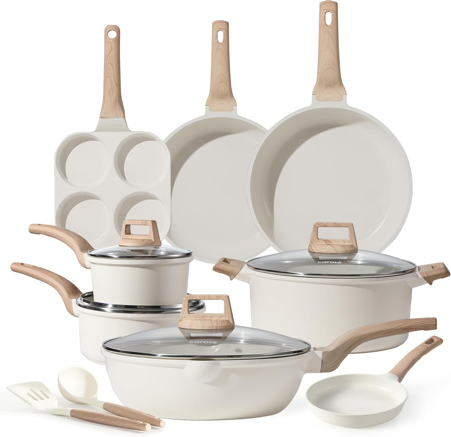 CAROTE 14 Pcs Pots and Pans Set Nonstick,Cookware Set Kitchen Cooking Set with Utensil and Pan Protectors - Grand Goldman
