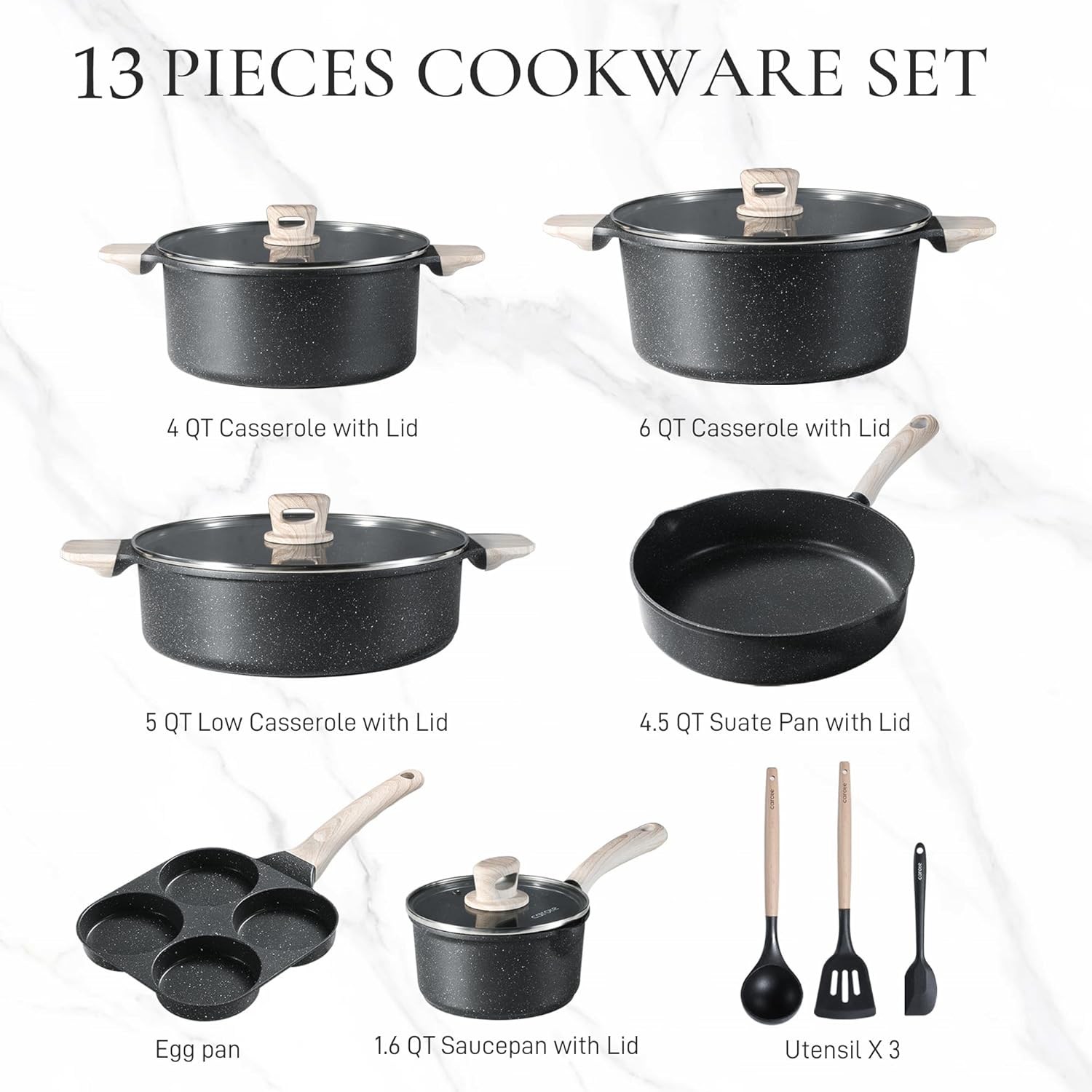 CAROTE 14 Pcs Pots and Pans Set Nonstick,Cookware Set Kitchen Cooking Set with Utensil and Pan Protectors - Grand Goldman