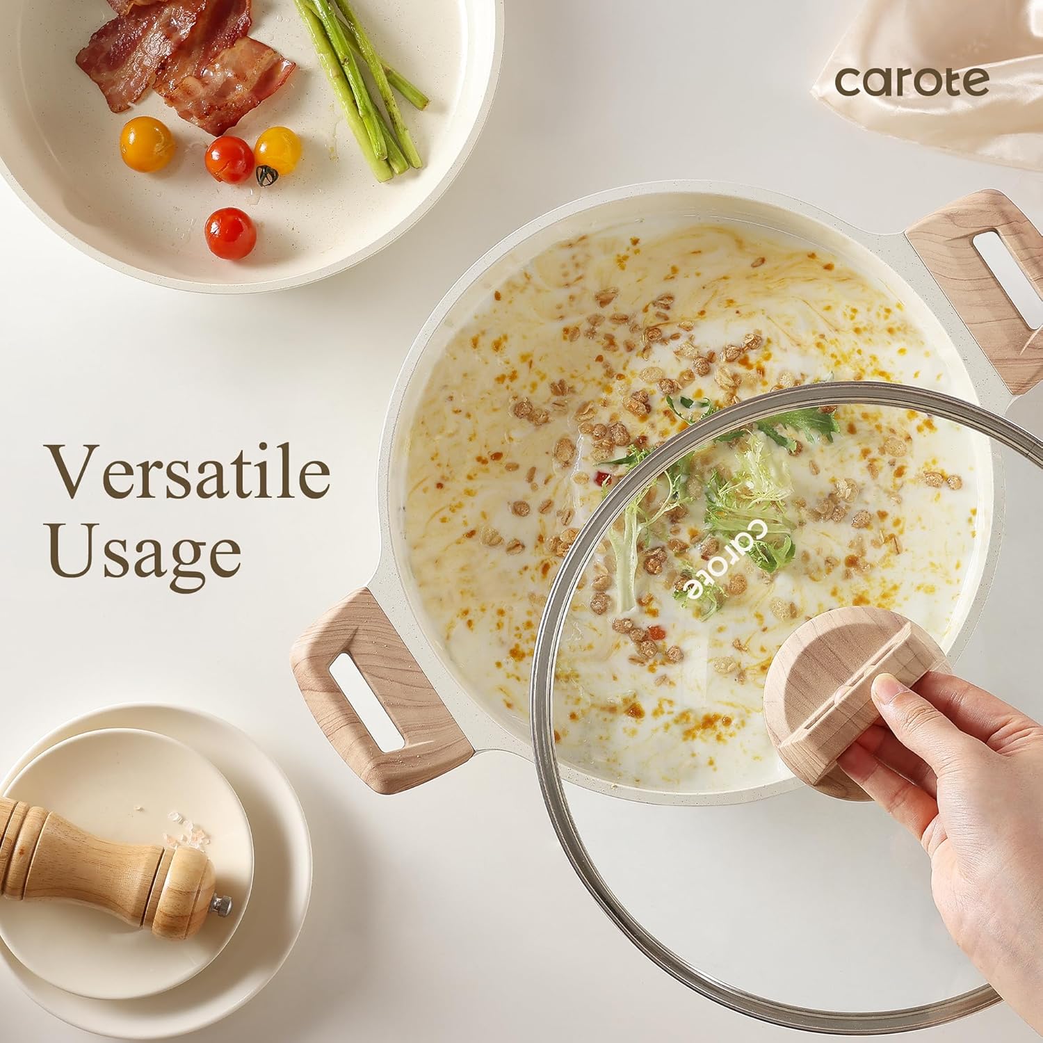 CAROTE 14 Pcs Pots and Pans Set Nonstick,Cookware Set Kitchen Cooking Set with Utensil and Pan Protectors - Grand Goldman