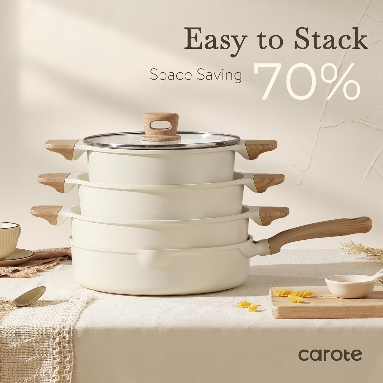 CAROTE 14 Pcs Pots and Pans Set Nonstick,Cookware Set Kitchen Cooking Set with Utensil and Pan Protectors - Grand Goldman