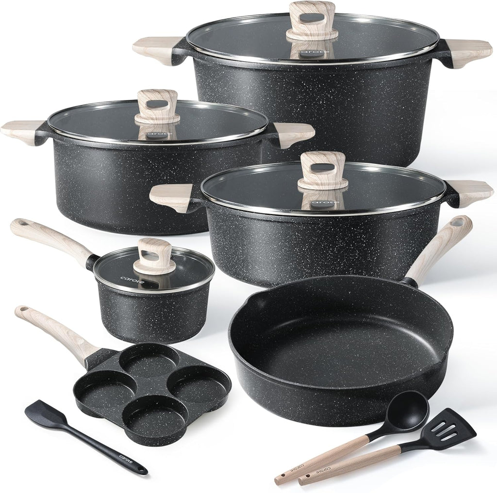 CAROTE 14 Pcs Pots and Pans Set Nonstick,Cookware Set Kitchen Cooking Set with Utensil and Pan Protectors - Grand Goldman