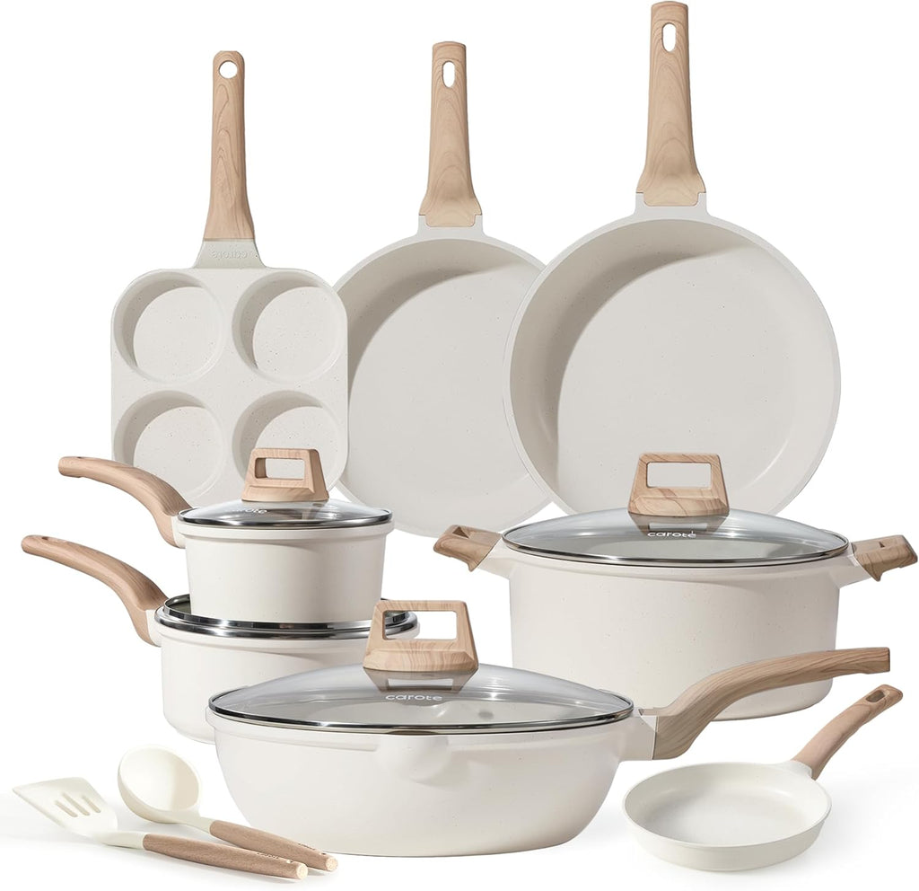 CAROTE 14 Pcs Pots and Pans Set Nonstick,Cookware Set Kitchen Cooking Set with Utensil and Pan Protectors - Grand Goldman