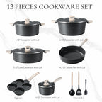 CAROTE 14 Pcs Pots and Pans Set Nonstick,Cookware Set Kitchen Cooking Set with Utensil and Pan Protectors - Grand Goldman