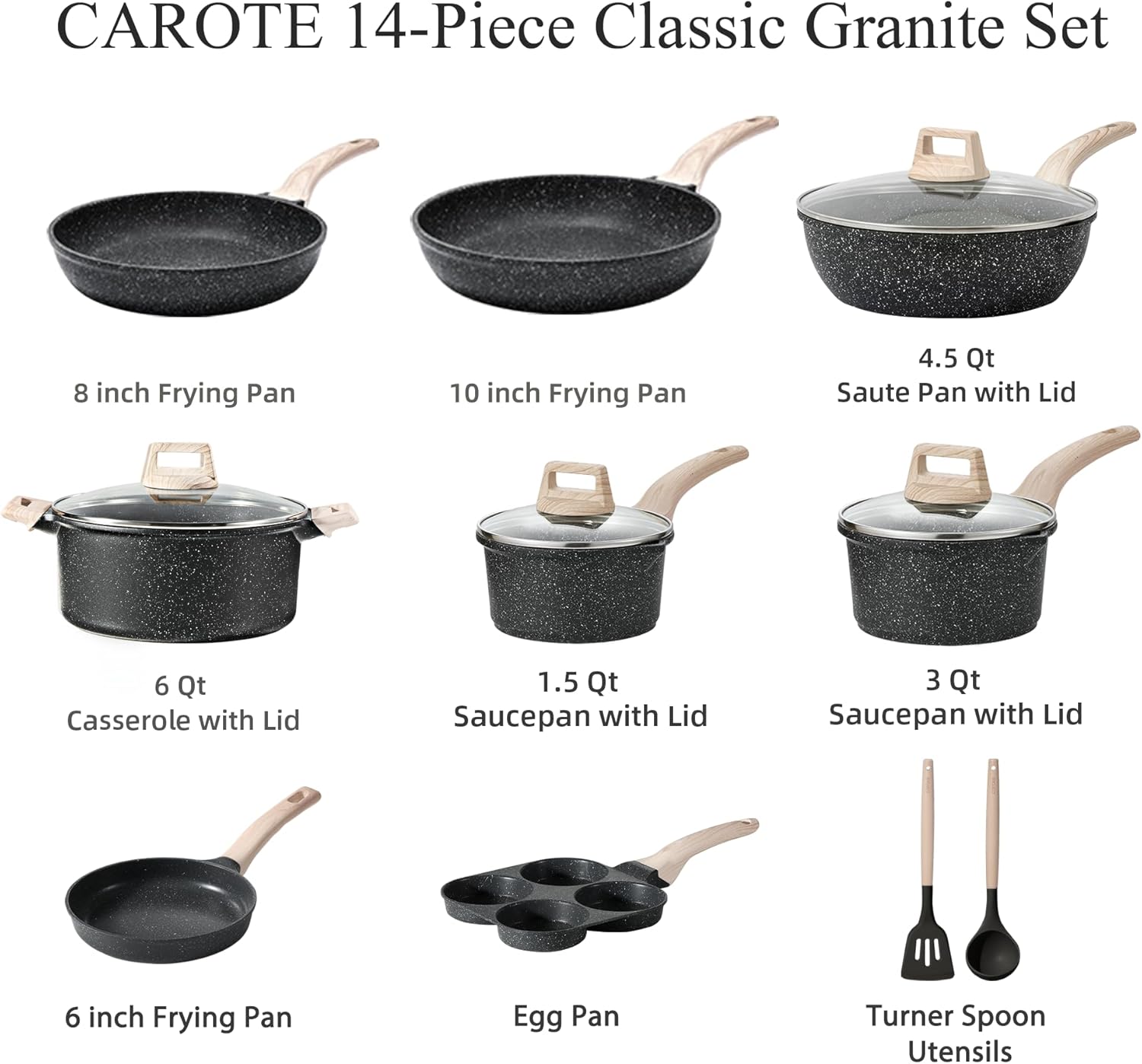 CAROTE 14 Pcs Pots and Pans Set Nonstick,Cookware Set Kitchen Cooking Set with Utensil and Pan Protectors - Grand Goldman