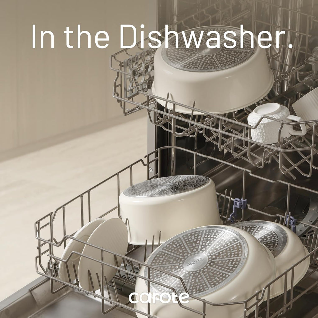 CAROTE 15pcs Ceramic Cookware Set, Pots and Pans Set, Induction Nonstick Kitchen Cookware Sets, Non Stick RV Cookware Set with Detachable Handle, Dishwasher/Oven Safe Cookware Set, Taupe - Grand Goldman