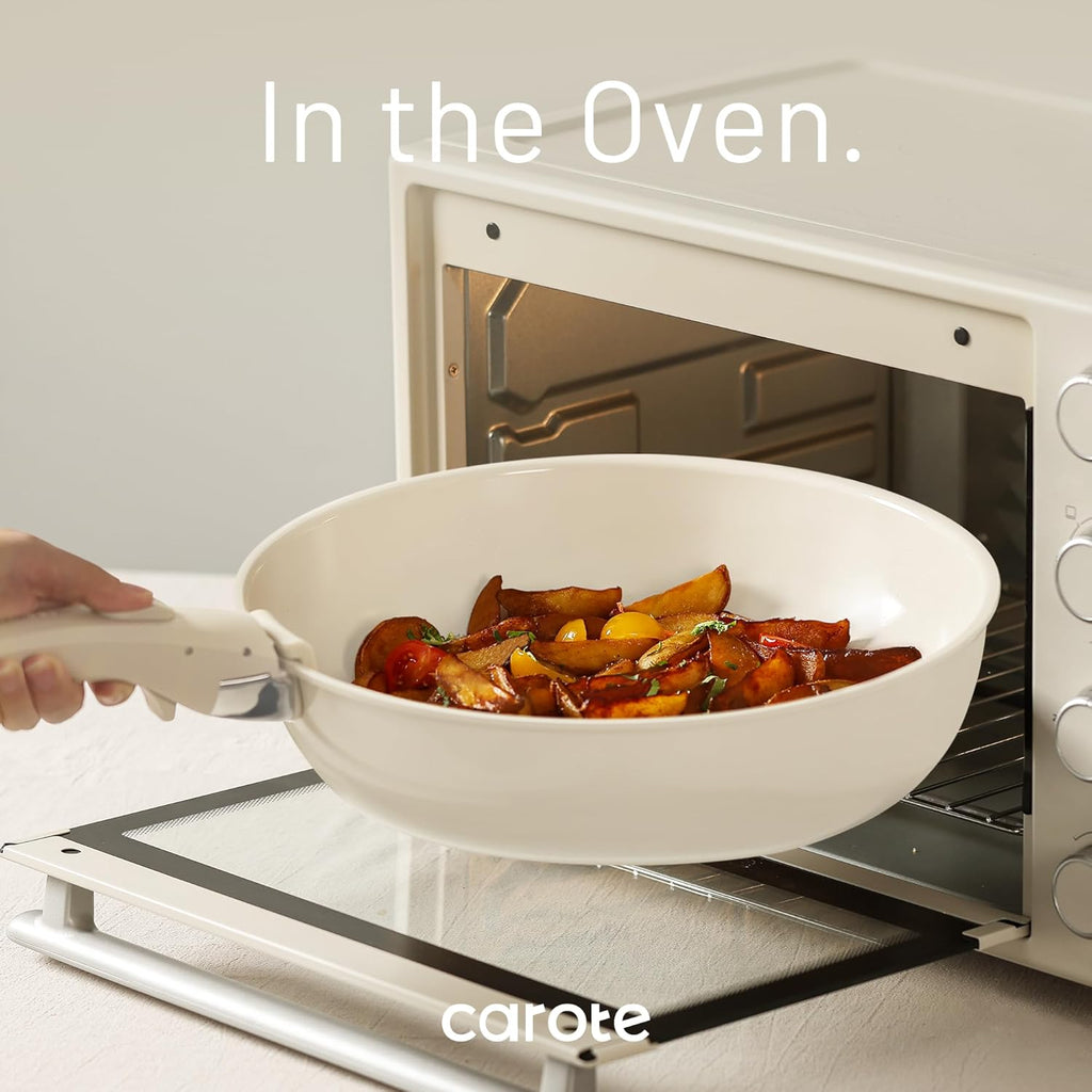 CAROTE 15pcs Ceramic Cookware Set, Pots and Pans Set, Induction Nonstick Kitchen Cookware Sets, Non Stick RV Cookware Set with Detachable Handle, Dishwasher/Oven Safe Cookware Set, Taupe - Grand Goldman