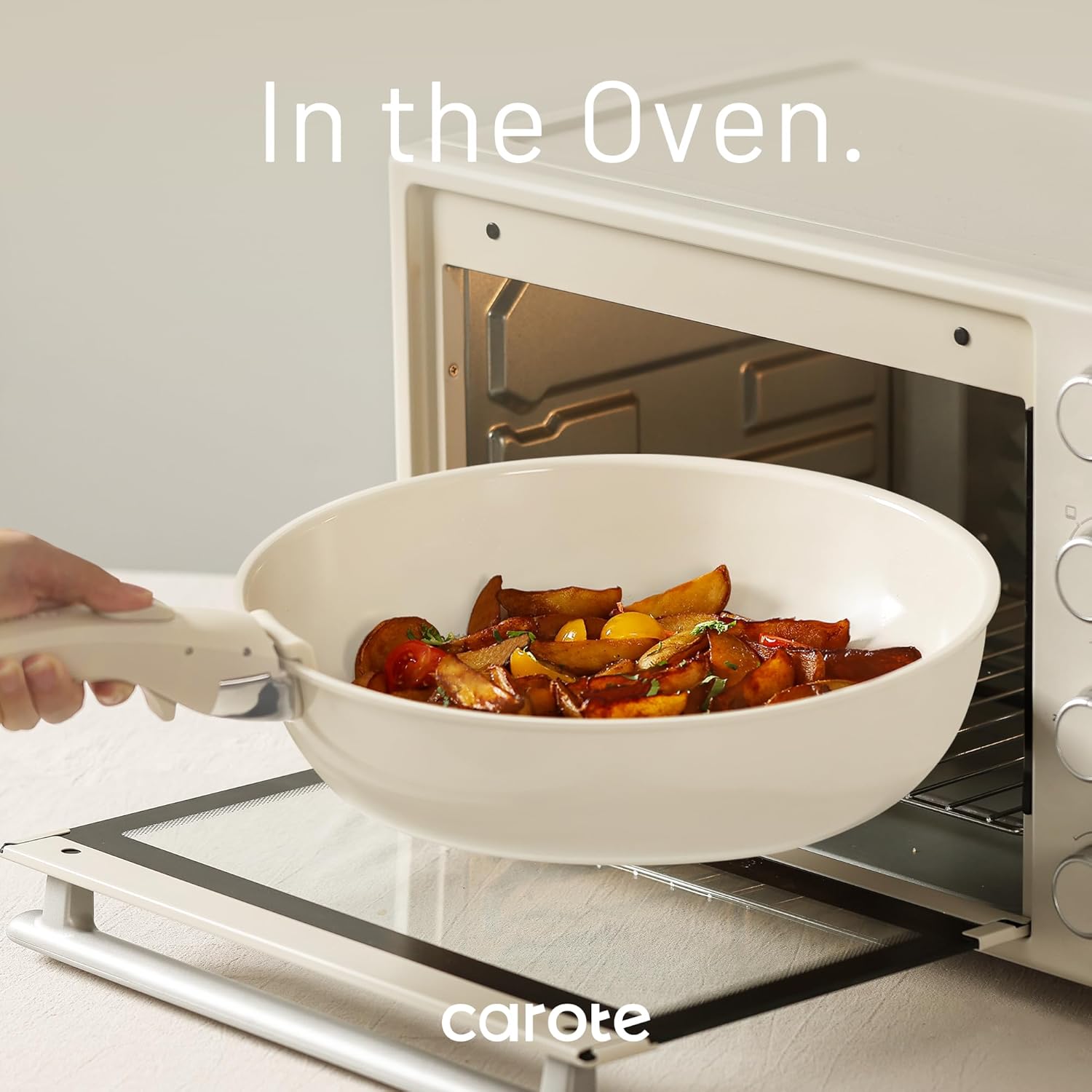 CAROTE 15pcs Ceramic Cookware Set, Pots and Pans Set, Induction Nonstick Kitchen Cookware Sets, Non Stick RV Cookware Set with Detachable Handle, Dishwasher/Oven Safe Cookware Set, Taupe - Grand Goldman