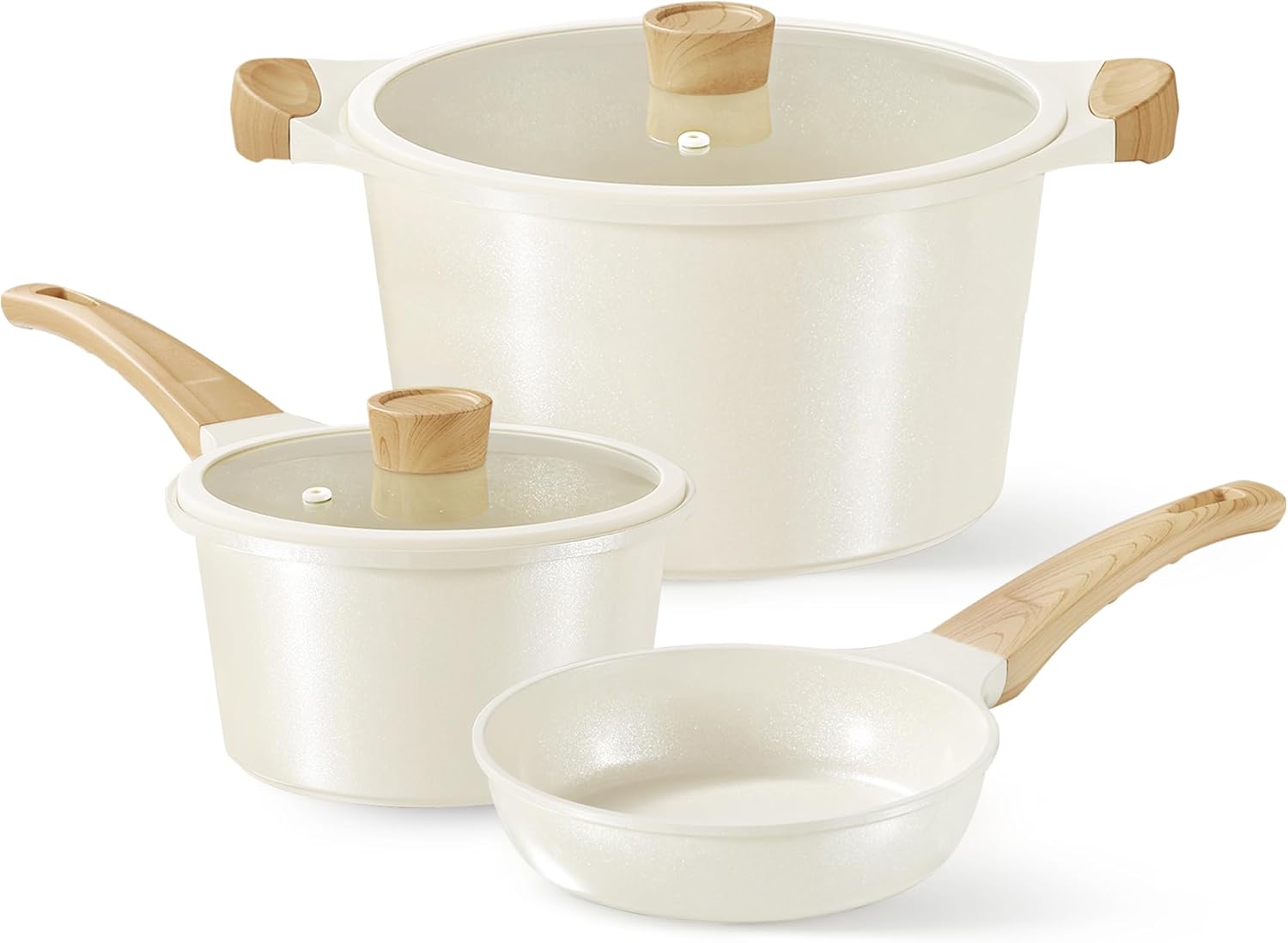 CAROTE 21Pcs Pots and Pans Set, Nonstick Cookware Sets, White Granite Induction Cookware Non Stick Cooking Set w/Frying Pans & Saucepans(PFOS, PFOA Free) - Grand Goldman