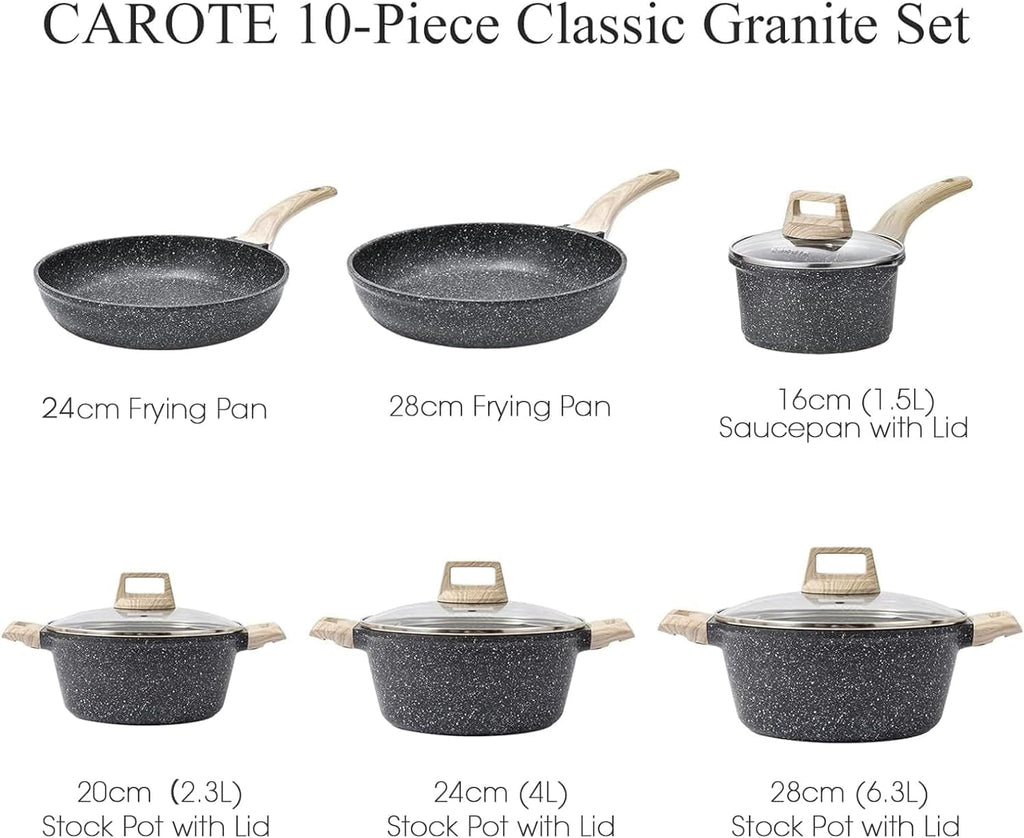 CAROTE 21Pcs Pots and Pans Set, Nonstick Cookware Sets, White Granite Induction Cookware Non Stick Cooking Set w/Frying Pans & Saucepans(PFOS, PFOA Free) - Grand Goldman