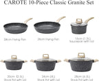CAROTE 21Pcs Pots and Pans Set, Nonstick Cookware Sets, White Granite Induction Cookware Non Stick Cooking Set w/Frying Pans & Saucepans(PFOS, PFOA Free) - Grand Goldman