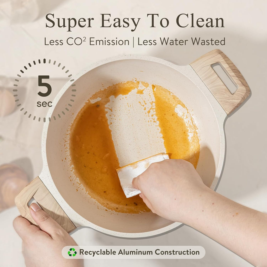 CAROTE 21Pcs Pots and Pans Set, Nonstick Cookware Sets, White Granite Induction Cookware Non Stick Cooking Set w/Frying Pans & Saucepans(PFOS, PFOA Free) - Grand Goldman