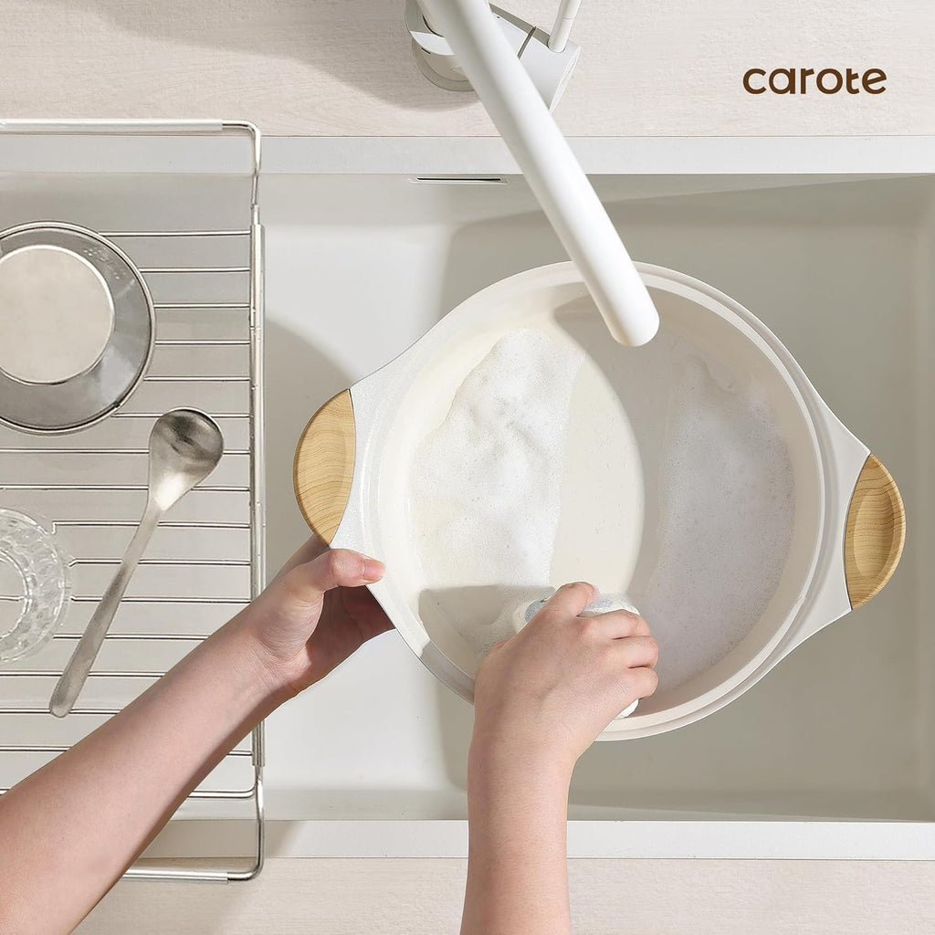 CAROTE 21Pcs Pots and Pans Set, Nonstick Cookware Sets, White Granite Induction Cookware Non Stick Cooking Set w/Frying Pans & Saucepans(PFOS, PFOA Free) - Grand Goldman