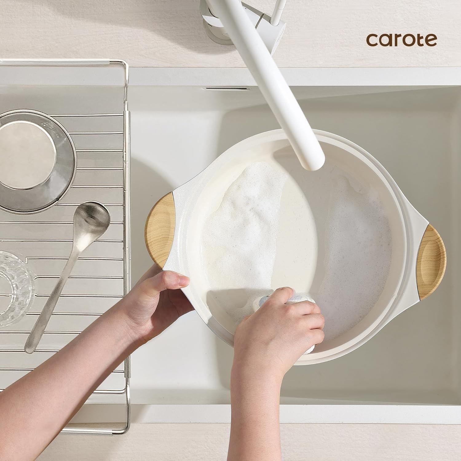 CAROTE 21Pcs Pots and Pans Set, Nonstick Cookware Sets, White Granite Induction Cookware Non Stick Cooking Set w/Frying Pans & Saucepans(PFOS, PFOA Free) - Grand Goldman