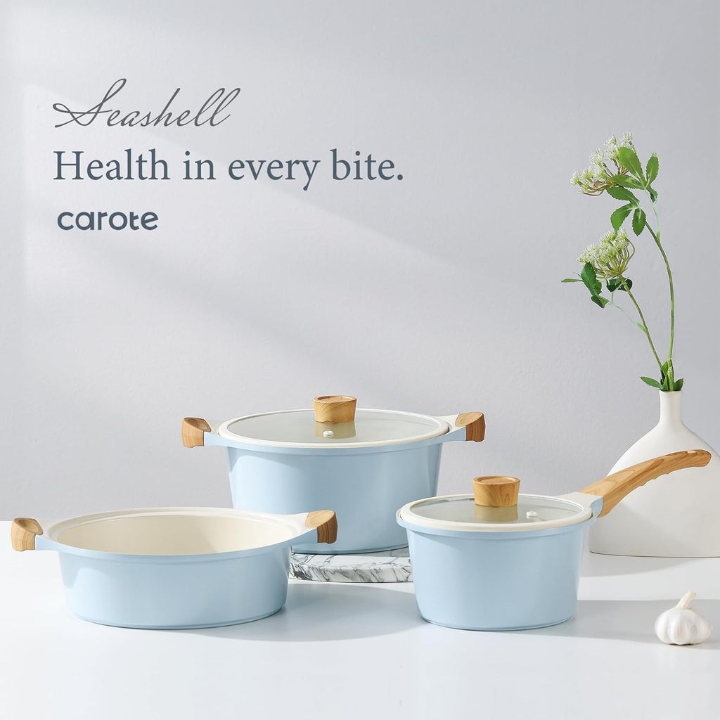 CAROTE 21Pcs Pots and Pans Set, Nonstick Cookware Sets, White Granite Induction Cookware Non Stick Cooking Set w/Frying Pans & Saucepans(PFOS, PFOA Free) - Grand Goldman