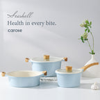 CAROTE 21Pcs Pots and Pans Set, Nonstick Cookware Sets, White Granite Induction Cookware Non Stick Cooking Set w/Frying Pans & Saucepans(PFOS, PFOA Free) - Grand Goldman