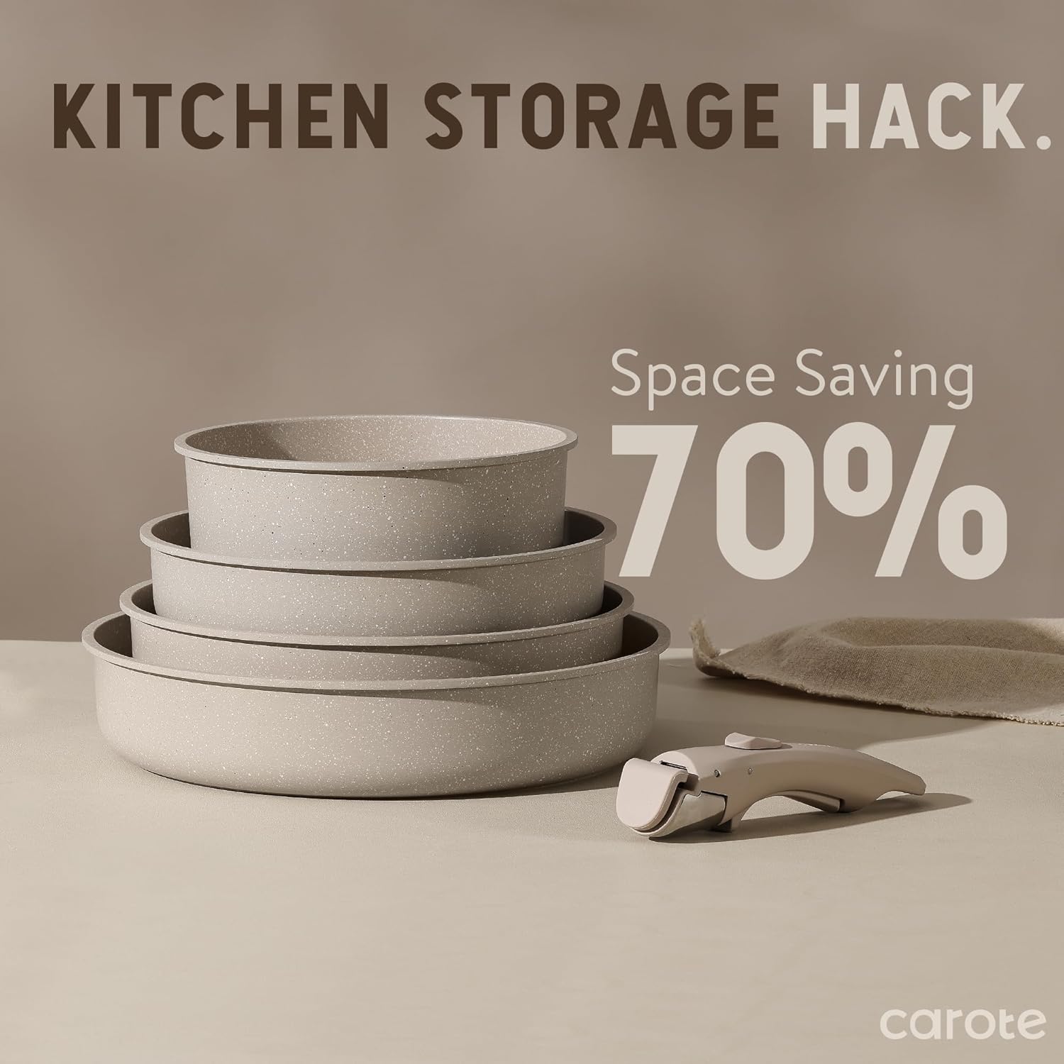 CAROTE Pots and Pans Set, Nonstick Cookware Set Detachable Handle, 11pcs Kitchen Cookware Sets Non Stick with Removable Handle, Induction RV Cookware Set, Oven Safe, Taupe - Grand Goldman