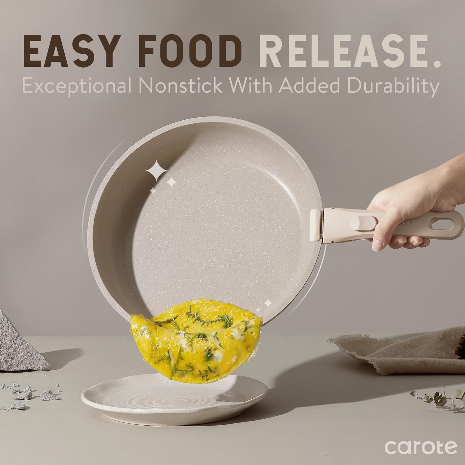 CAROTE Pots and Pans Set, Nonstick Cookware Set Detachable Handle, 11pcs Kitchen Cookware Sets Non Stick with Removable Handle, Induction RV Cookware Set, Oven Safe, Taupe - Grand Goldman