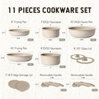 CAROTE Pots and Pans Set, Nonstick Cookware Set Detachable Handle, 11pcs Kitchen Cookware Sets Non Stick with Removable Handle, Induction RV Cookware Set, Oven Safe, Taupe - Grand Goldman