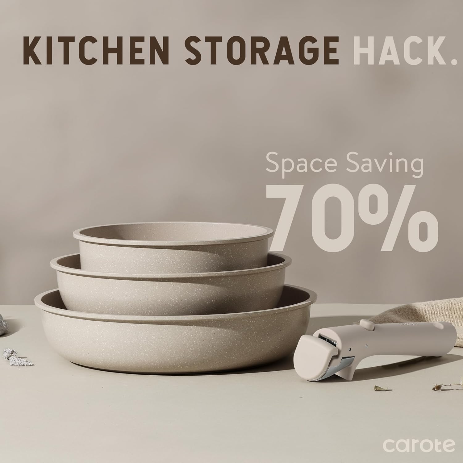 CAROTE Pots and Pans Set, Nonstick Cookware Set Detachable Handle, 11pcs Kitchen Cookware Sets Non Stick with Removable Handle, Induction RV Cookware Set, Oven Safe, Taupe - Grand Goldman