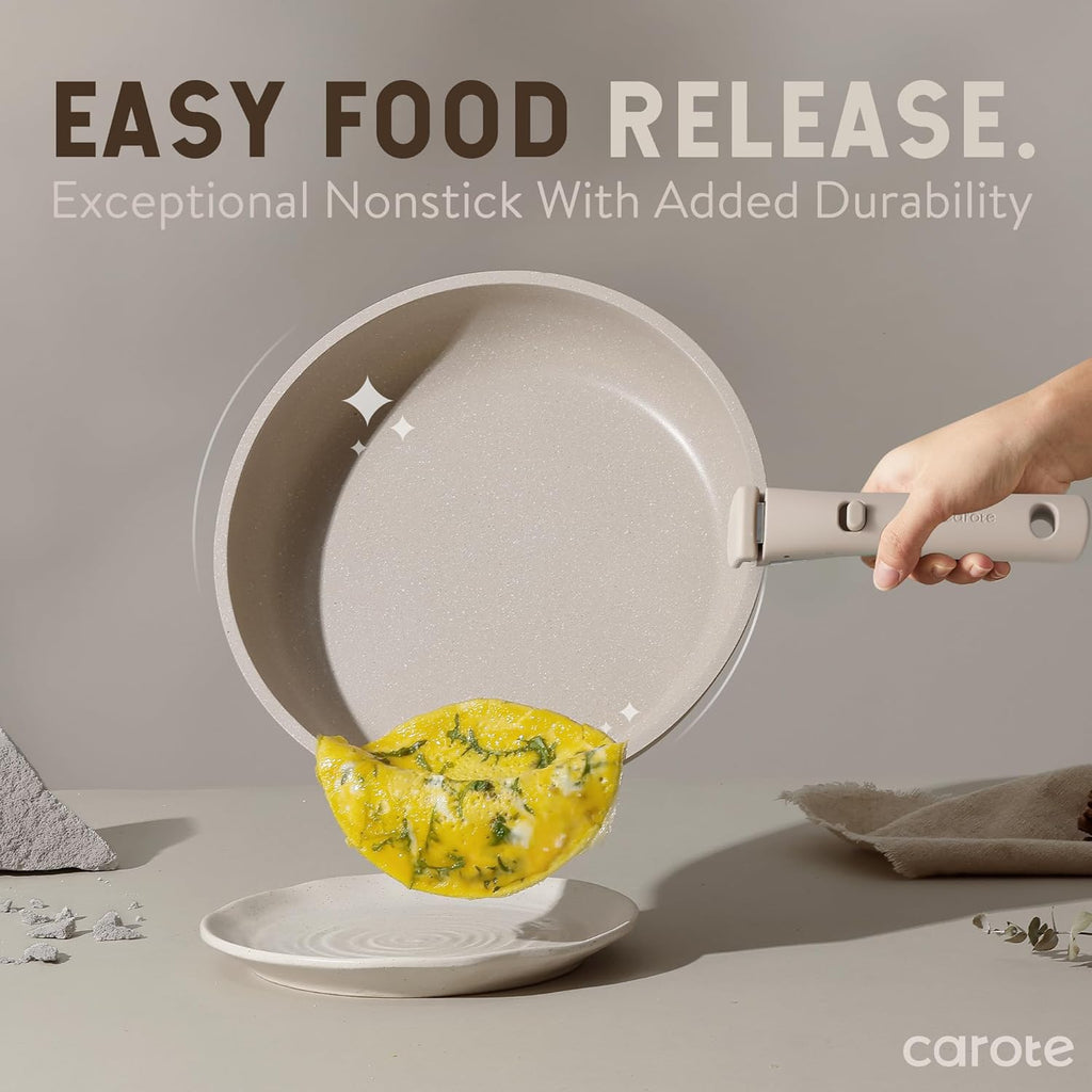 CAROTE Pots and Pans Set, Nonstick Cookware Set Detachable Handle, 11pcs Kitchen Cookware Sets Non Stick with Removable Handle, Induction RV Cookware Set, Oven Safe, Taupe - Grand Goldman