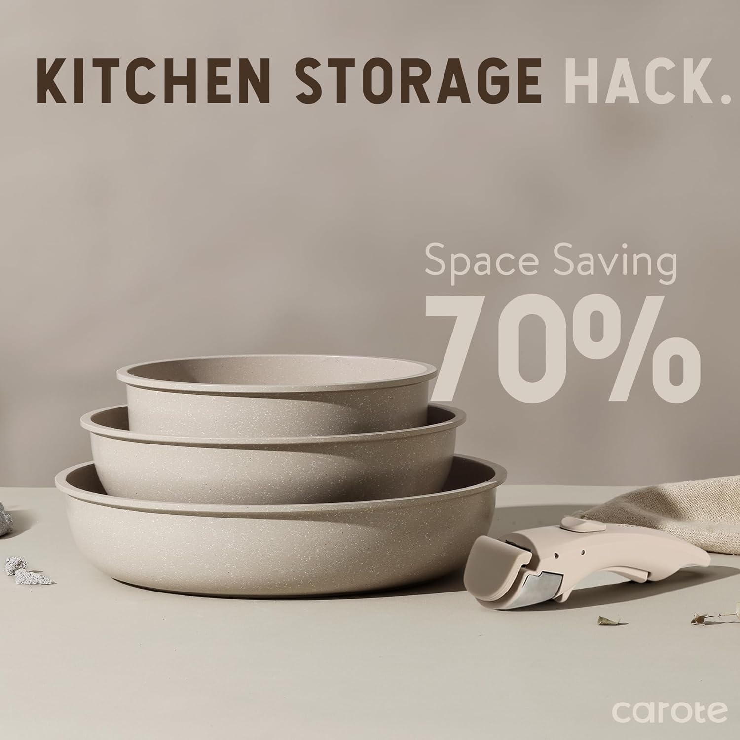 CAROTE Pots and Pans Set, Nonstick Cookware Set Detachable Handle, 11pcs Kitchen Cookware Sets Non Stick with Removable Handle, Induction RV Cookware Set, Oven Safe, Taupe - Grand Goldman