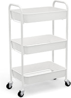 CAXXA 3-Tier Rolling Metal Storage Organizer - Mobile Utility Cart Kitchen Cart with Caster Wheels, White - Grand Goldman