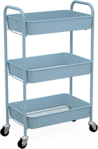 CAXXA 3-Tier Rolling Metal Storage Organizer - Mobile Utility Cart Kitchen Cart with Caster Wheels, White - Grand Goldman