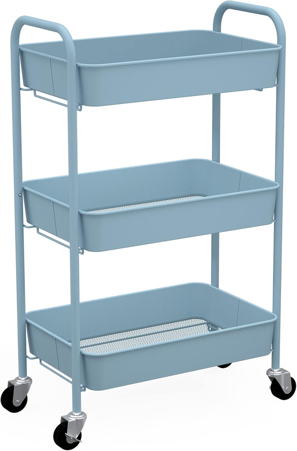 CAXXA 3-Tier Rolling Metal Storage Organizer - Mobile Utility Cart Kitchen Cart with Caster Wheels, White - Grand Goldman