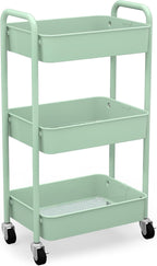CAXXA 3-Tier Rolling Metal Storage Organizer - Mobile Utility Cart Kitchen Cart with Caster Wheels, White - Grand Goldman