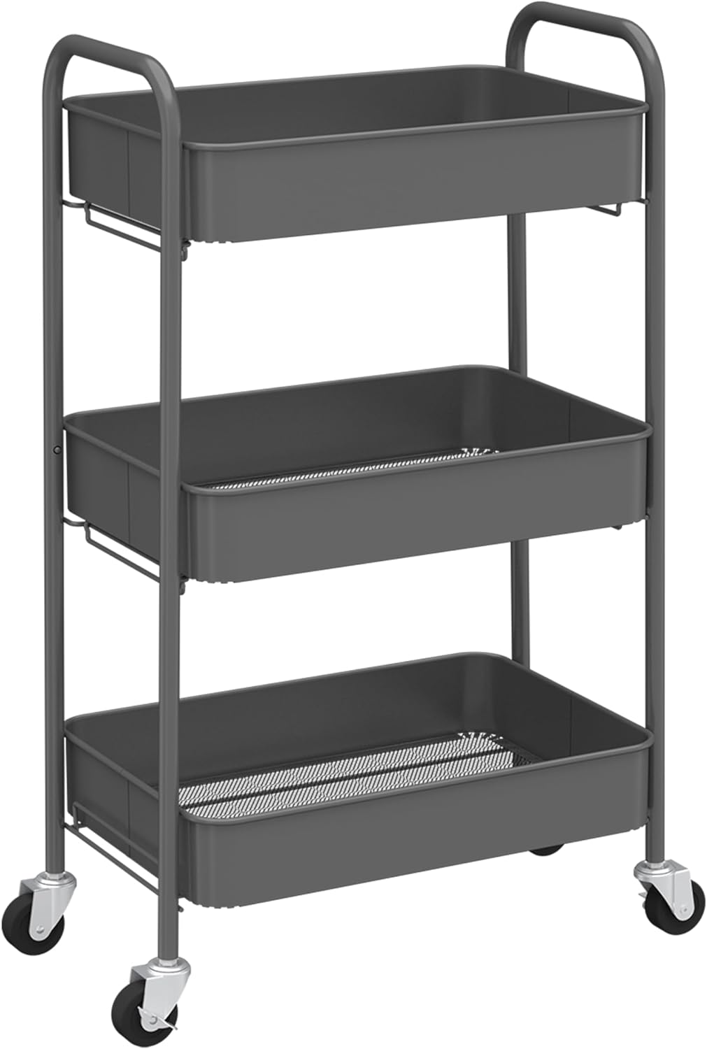 CAXXA 3-Tier Rolling Metal Storage Organizer - Mobile Utility Cart Kitchen Cart with Caster Wheels, White - Grand Goldman