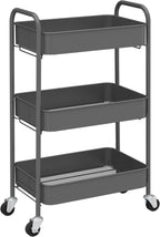 CAXXA 3-Tier Rolling Metal Storage Organizer - Mobile Utility Cart Kitchen Cart with Caster Wheels, White - Grand Goldman