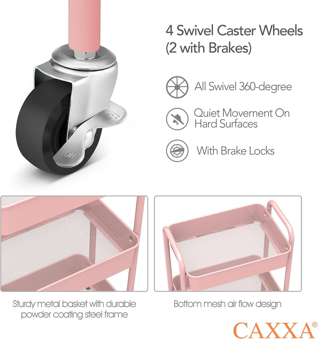 CAXXA 3-Tier Rolling Metal Storage Organizer - Mobile Utility Cart Kitchen Cart with Caster Wheels, White - Grand Goldman
