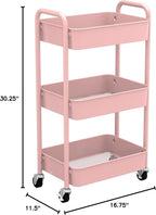 CAXXA 3-Tier Rolling Metal Storage Organizer - Mobile Utility Cart Kitchen Cart with Caster Wheels, White - Grand Goldman