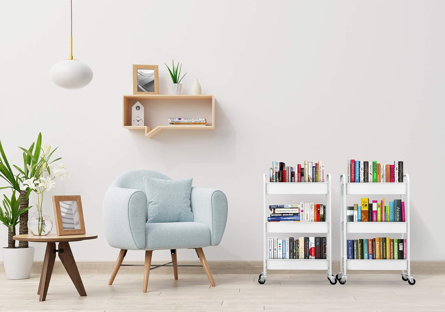 CAXXA 3-Tier Rolling Metal Storage Organizer - Mobile Utility Cart Kitchen Cart with Caster Wheels, White - Grand Goldman