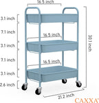 CAXXA 3-Tier Rolling Metal Storage Organizer - Mobile Utility Cart Kitchen Cart with Caster Wheels, White - Grand Goldman