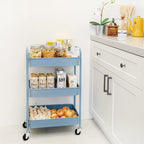 CAXXA 3-Tier Rolling Metal Storage Organizer - Mobile Utility Cart Kitchen Cart with Caster Wheels, White - Grand Goldman