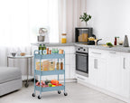 CAXXA 3-Tier Rolling Metal Storage Organizer - Mobile Utility Cart Kitchen Cart with Caster Wheels, White - Grand Goldman