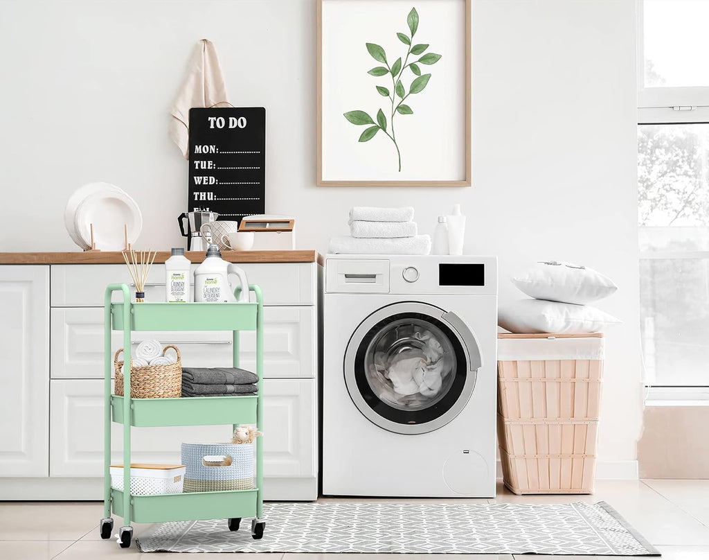 CAXXA 3-Tier Rolling Metal Storage Organizer - Mobile Utility Cart Kitchen Cart with Caster Wheels, White - Grand Goldman