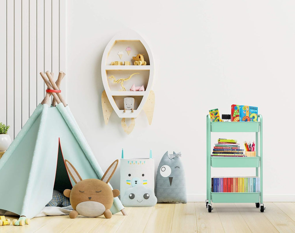 CAXXA 3-Tier Rolling Metal Storage Organizer - Mobile Utility Cart Kitchen Cart with Caster Wheels, White - Grand Goldman