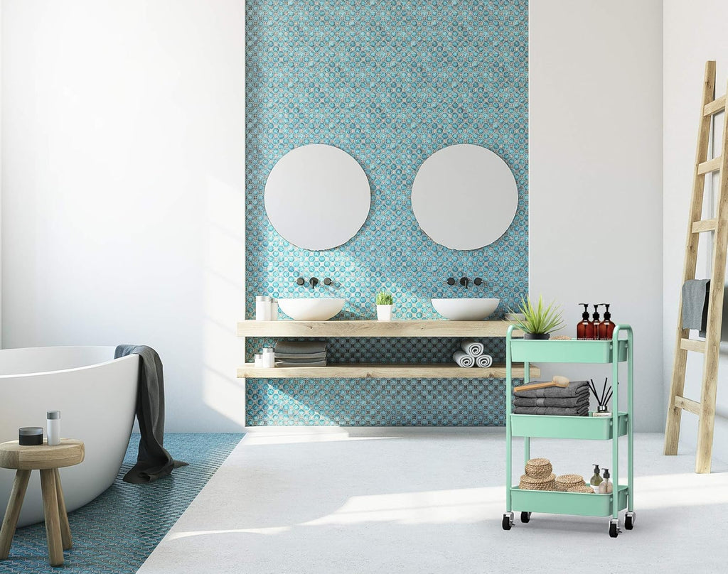 CAXXA 3-Tier Rolling Metal Storage Organizer - Mobile Utility Cart Kitchen Cart with Caster Wheels, White - Grand Goldman